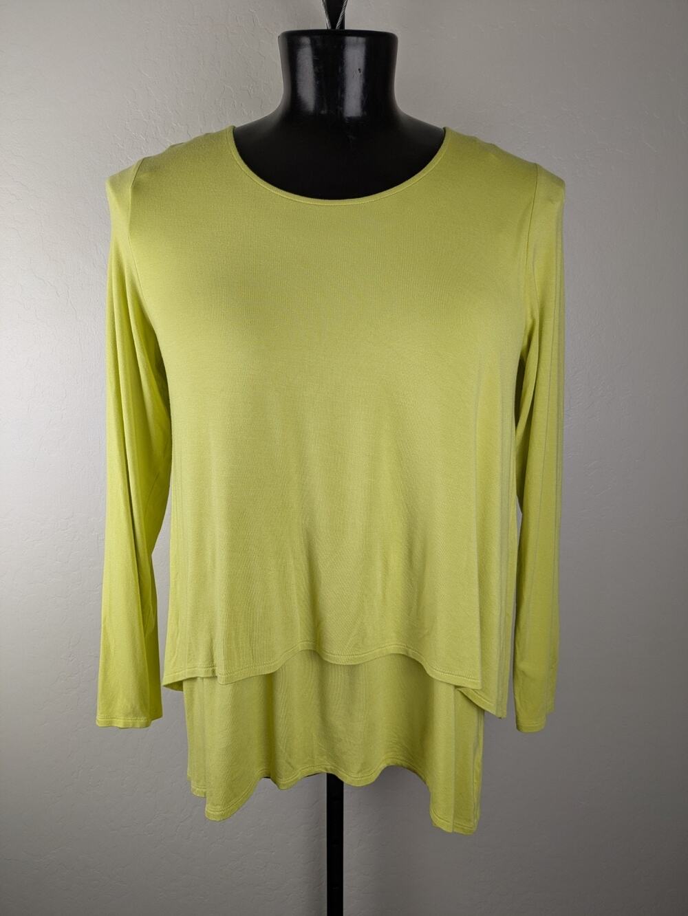 Soft Surroundings lime green stretchy knit layered long sleeve tunic top